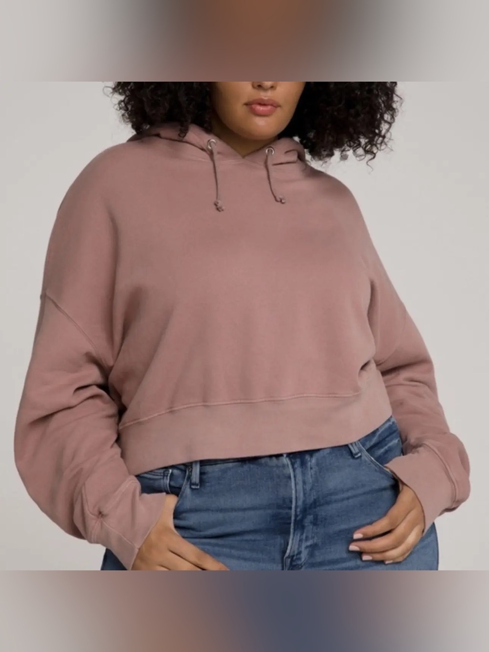Good American 100% Cotton Rose Taupe Cropped & Cool Hoodie Sweatshirt (3)